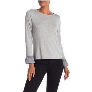 Vince Camuto Mixed Media Knit Poplin Cuffs Blouse